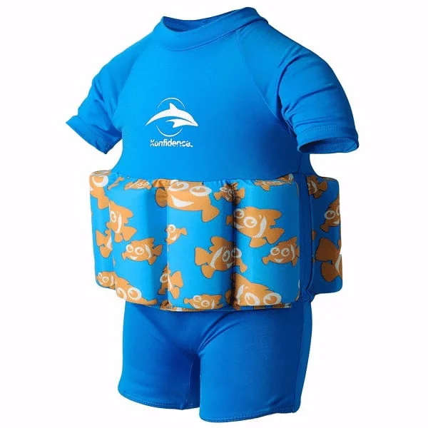 KONFIDENCE FLOATSUIT LYCRA BUOYANT AID TO SWIMMING BLUE CYAN CLOWNFISH 4-5 YEARS